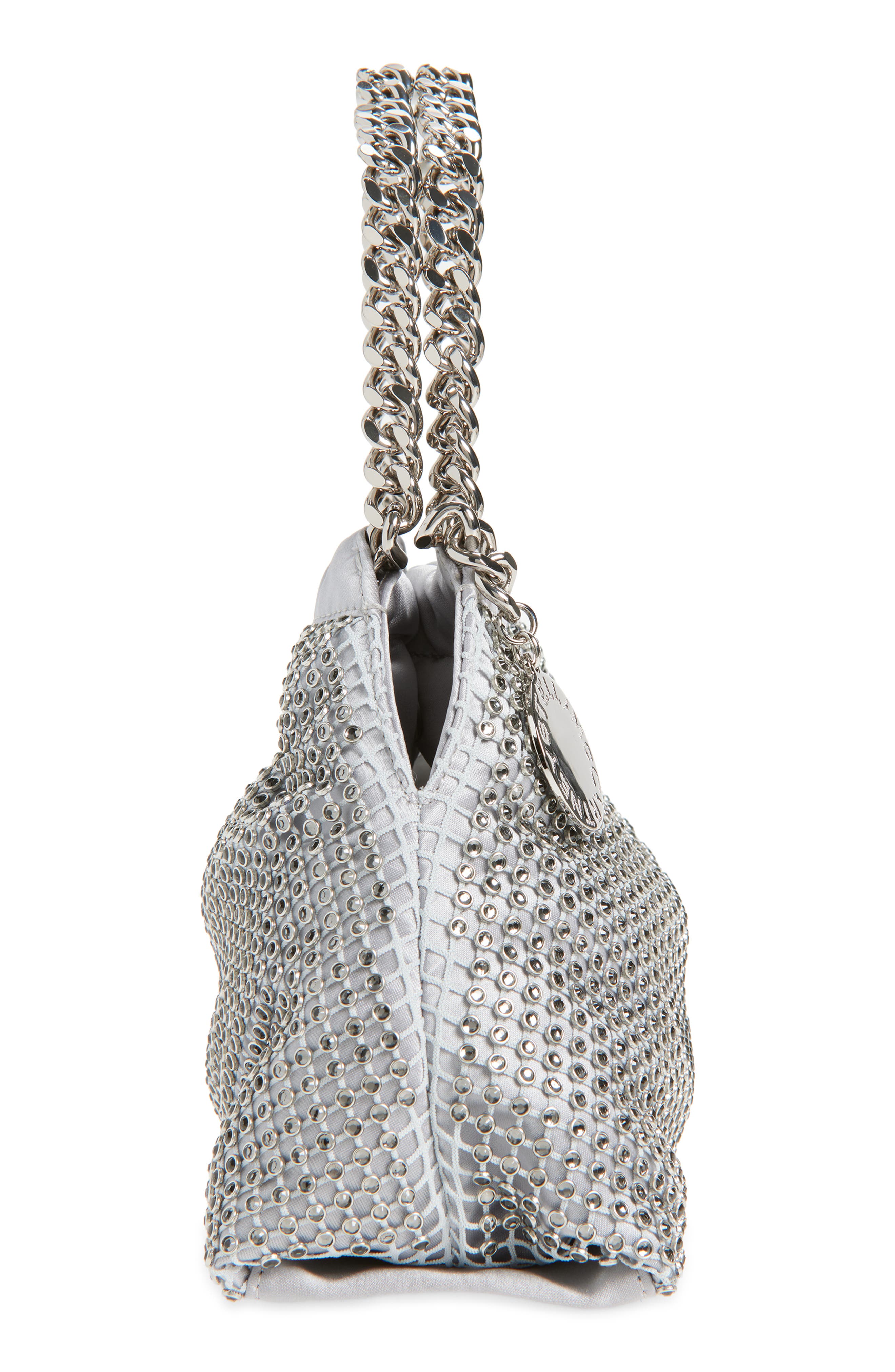 Stella McCartney Mini Falabella Crystal Mesh Shoulder Bag, Alternate, color, Silver