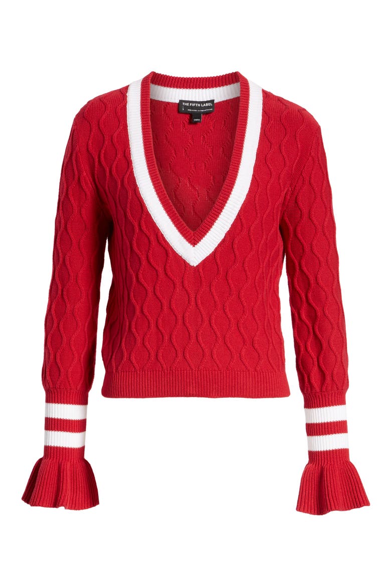 Graduate Bell Sleeve Sweater, Alternate, color, BERRY/ WHITE