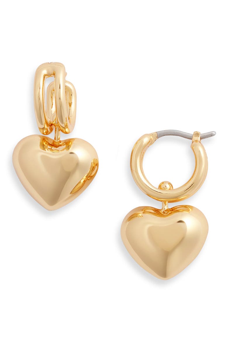Puffy Heart Drop Earrings, Main, color, HIGH POLISH GOLD