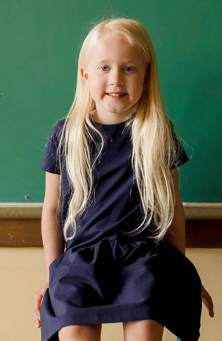 Mightly Organic Cotton Short Sleeve Drop Waist Tier Dress, Alternate, color, Navy