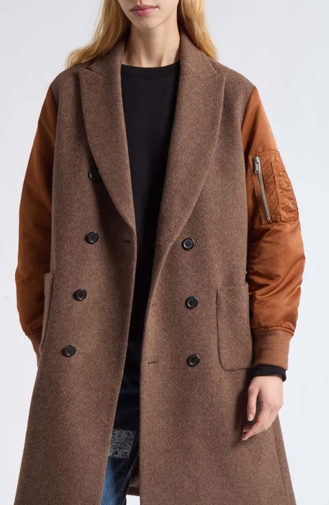 Mixed Media Double Breasted Coat