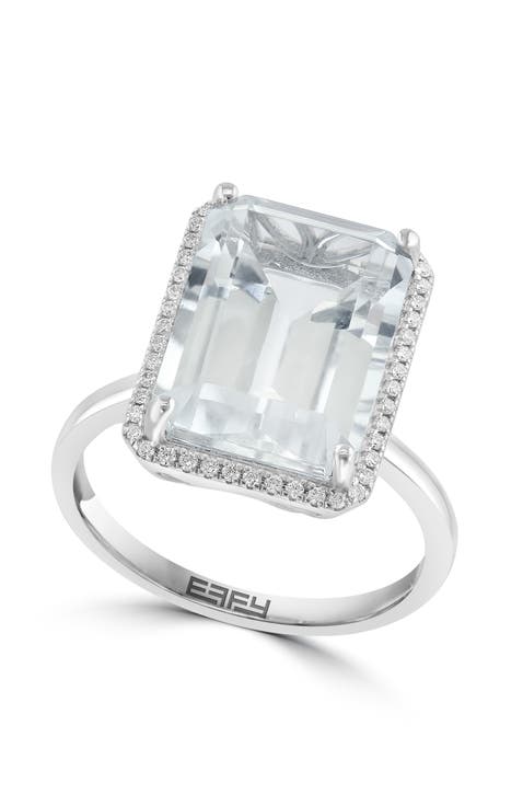 14K White Gold Large Emerald Cut White Topaz Diamond Halo Ring