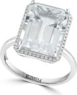 EFFY 14K White Gold Large Emerald Cut White Topaz Diamond Halo Ring