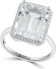 EFFY 14K White Gold Large Emerald Cut White Topaz Diamond Halo Ring