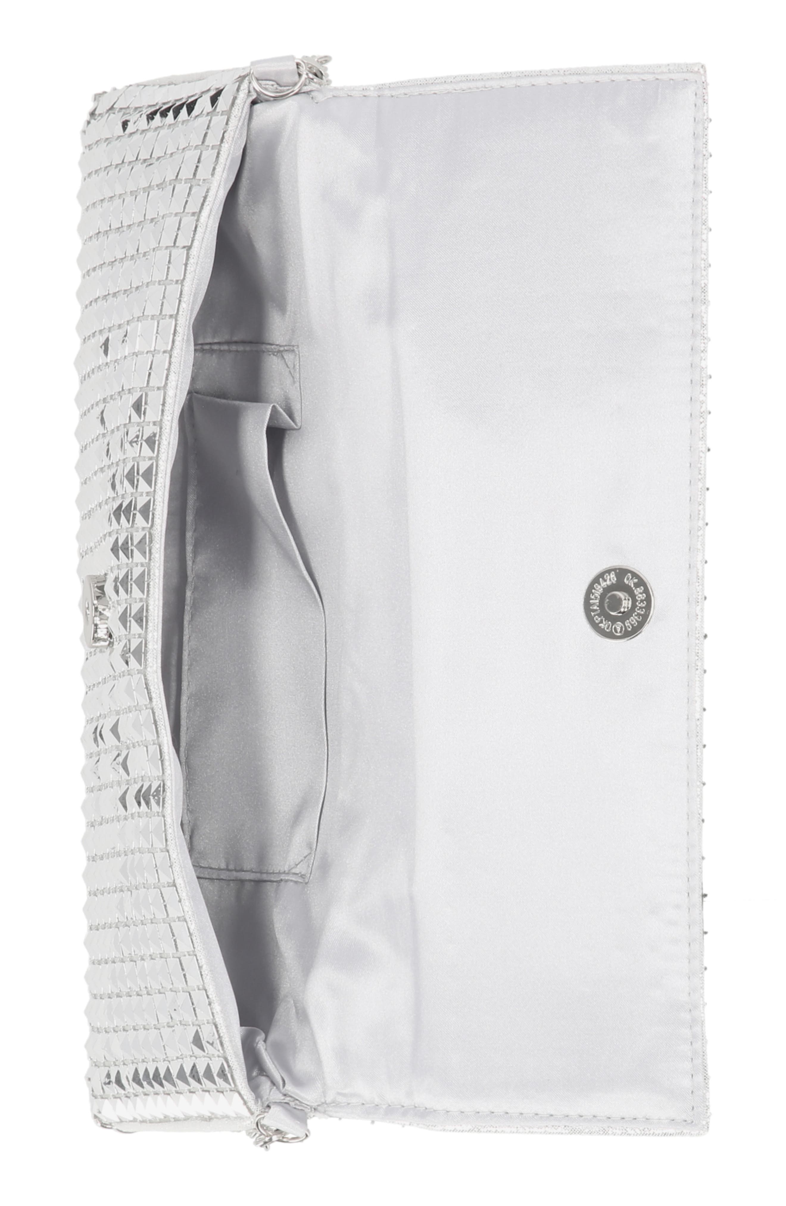 Jessica McClintock Helena Pyramid Mesh Flap Clutch, Alternate, color, Silver