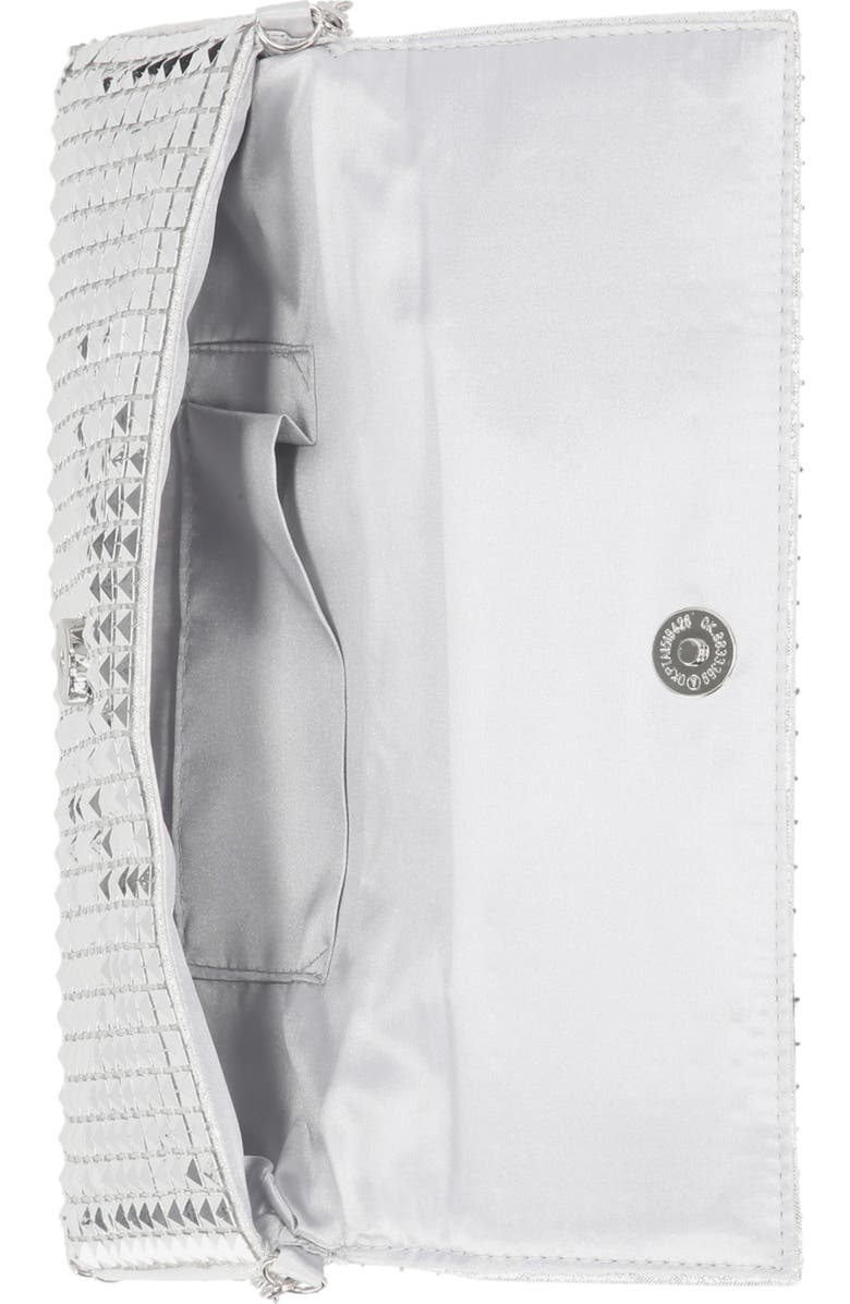 Jessica McClintock Helena Pyramid Mesh Flap Clutch, Alternate, color, Silver