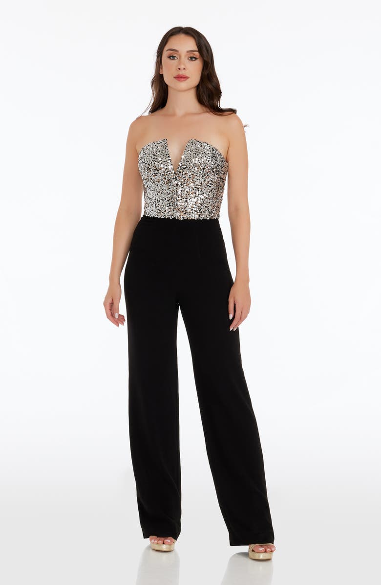 Dress the Population Fernanda Sequin Bodice Strapless Jumpsuit, Alternate, color, 