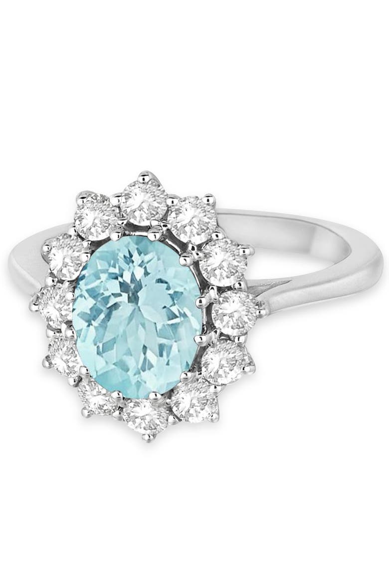 Oval Gemstone & Diamond Accented Ring in 14k 3.60ct, Alternate, color, Aquamarine/White Gold