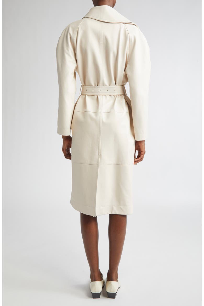 Double Breasted Leather Trench Coat, Alternate, color, PALE MERINGUE