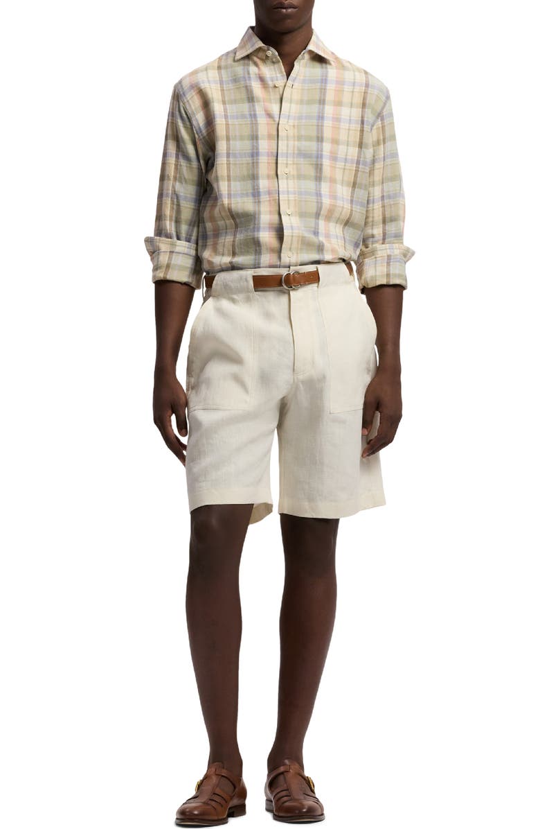 Ralph Lauren Purple Label Plaid Hemp & Cotton Button-Up Shirt, Alternate, color, Cl Cream Multi