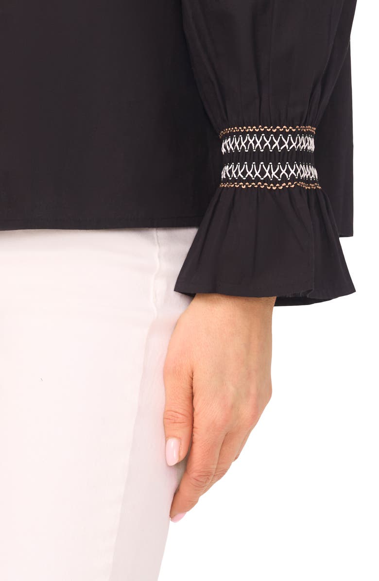 Halogen<sup>®</sup> Contrast Smocked Cuff Top, Alternate, color, Rich Black