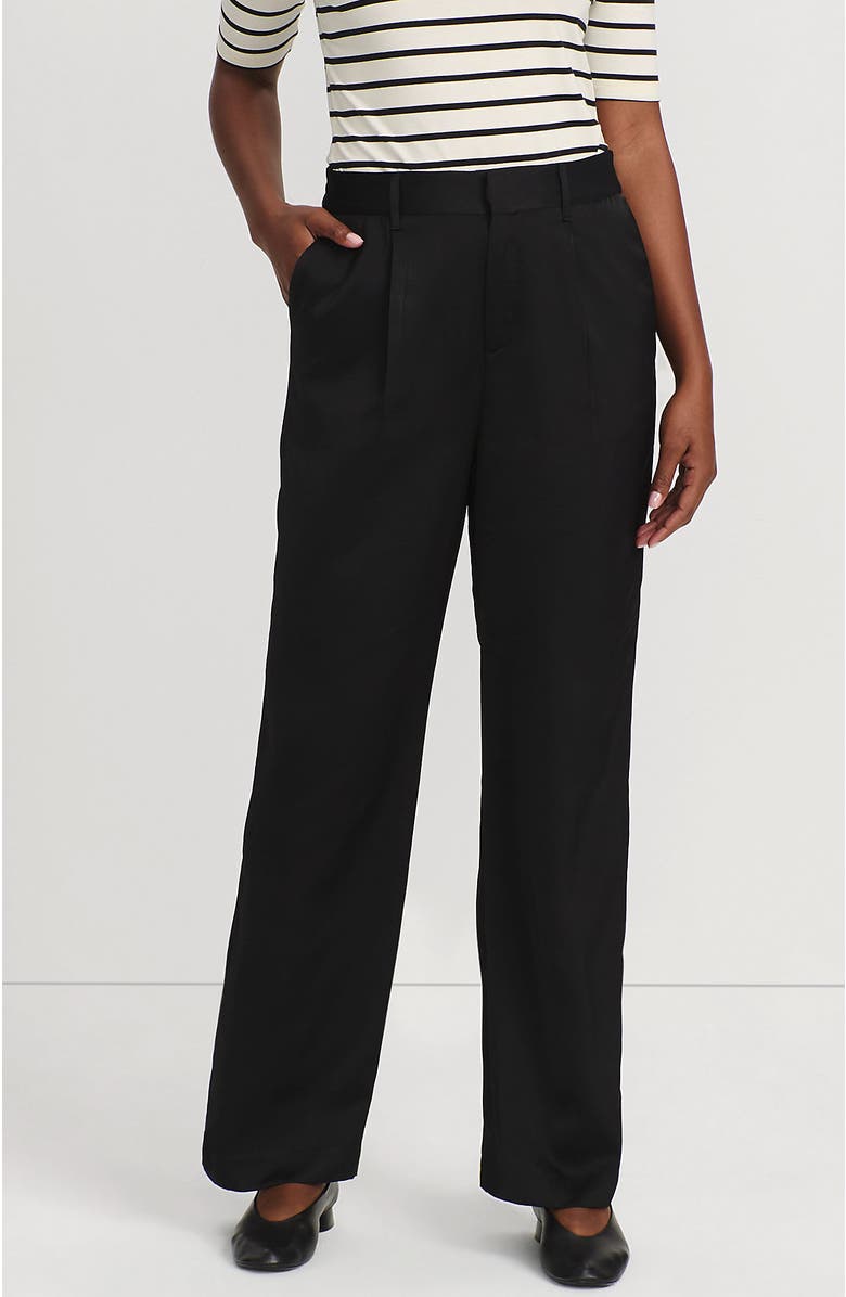 Lands' End Satin Elastic Back Wide Leg Pants, Main, color, Black