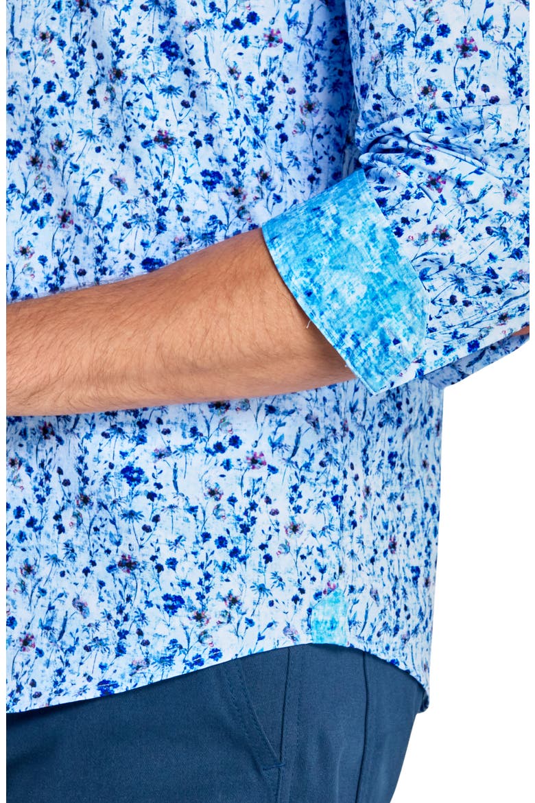 Slim Fit Mini Floral Recycled 4-Way Stretch Performance Long Sleeve Shirt, Alternate, color, LIGHT BLUE