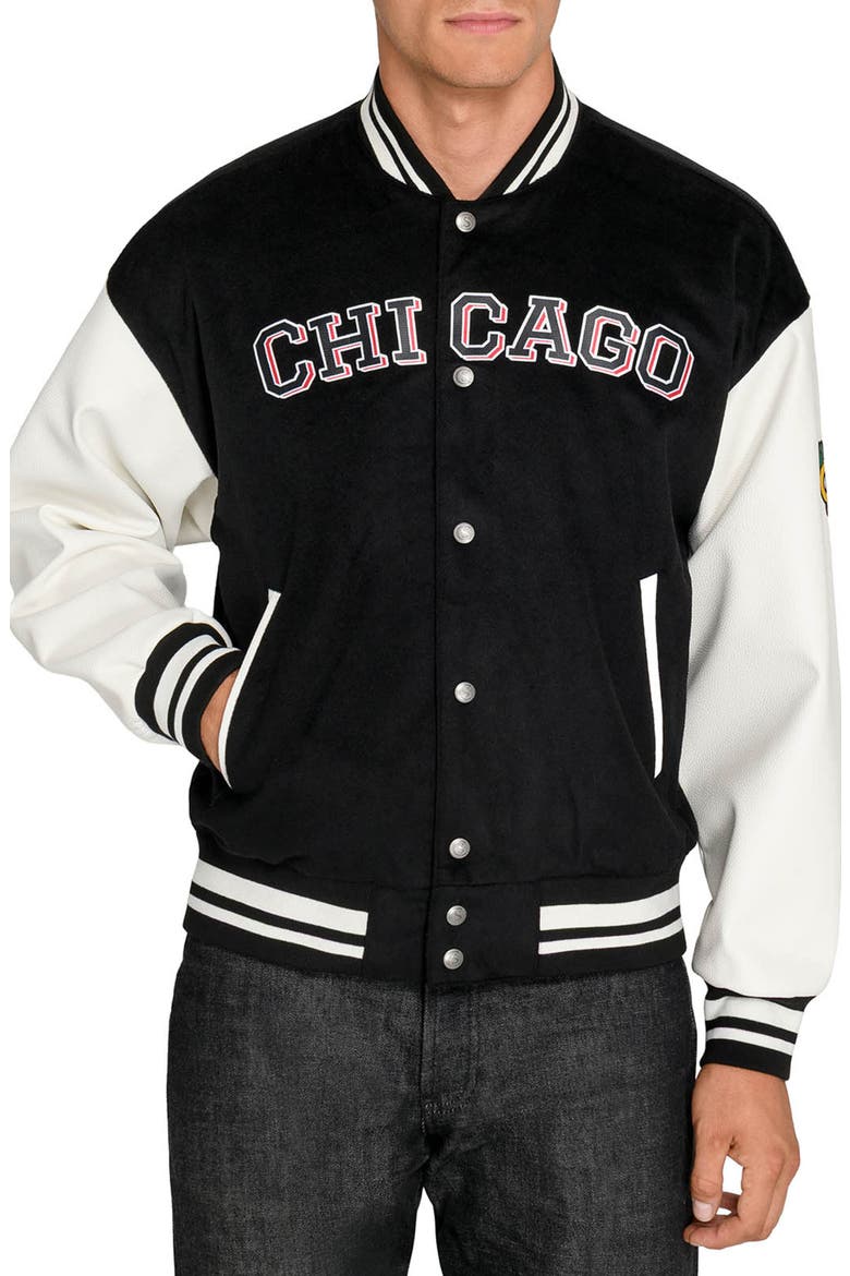 Chicago Blackhawks Bomber Jacket, Alternate, color, BLACK