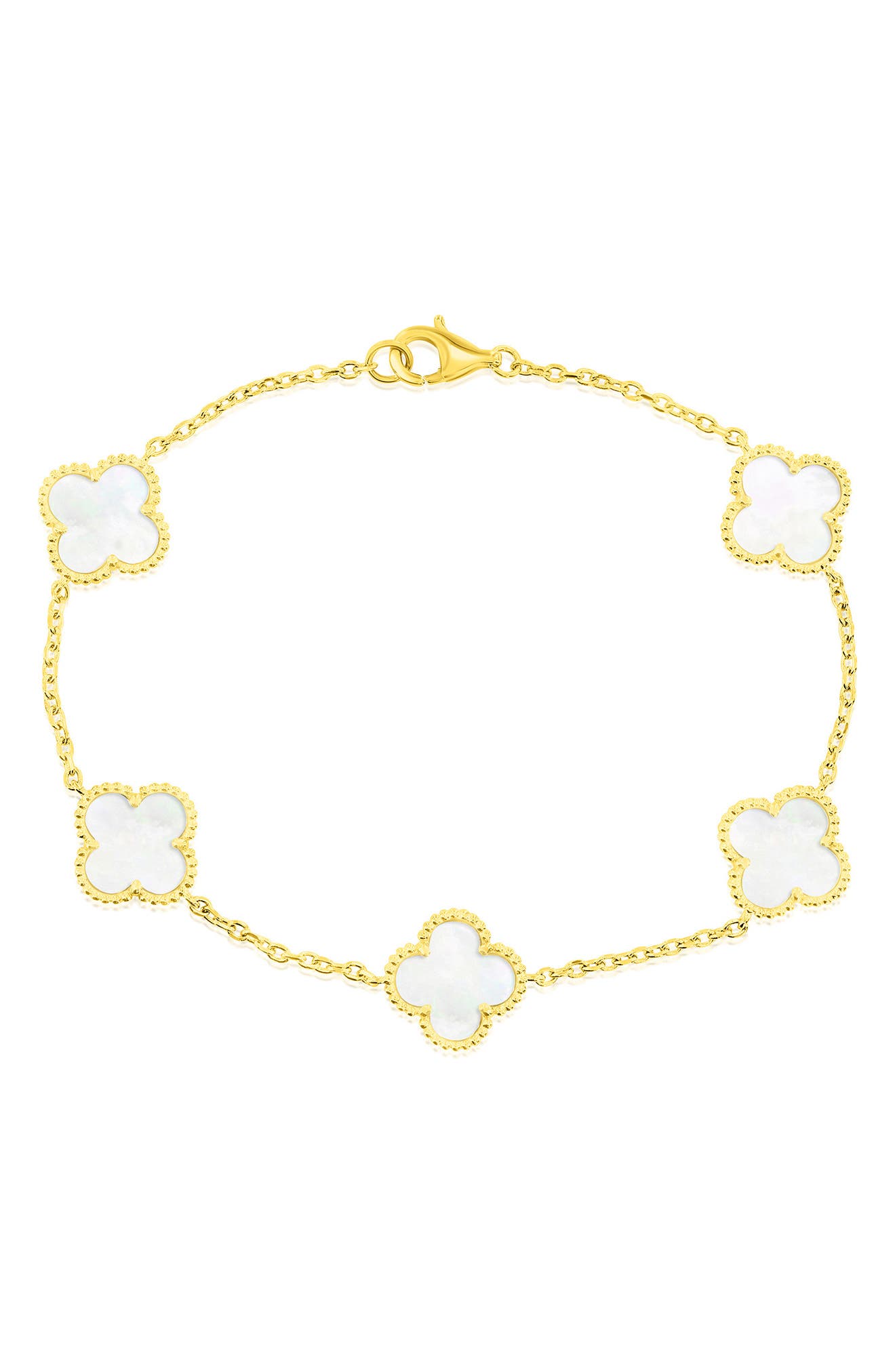 SIMONA Mother-of-Pearl Clover Milgrain Halo Station Bracelet