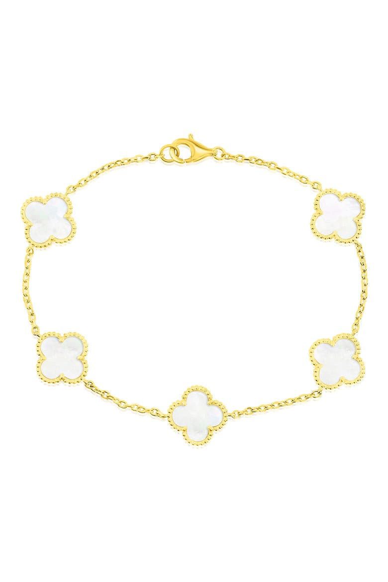 Mother-of-Pearl Clover Milgrain Halo Station Bracelet, Main, color, GOLD