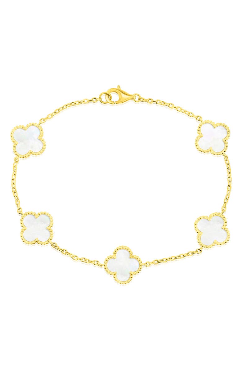 SIMONA Mother-of-Pearl Clover Milgrain Halo Station Bracelet, Main, color, Gold