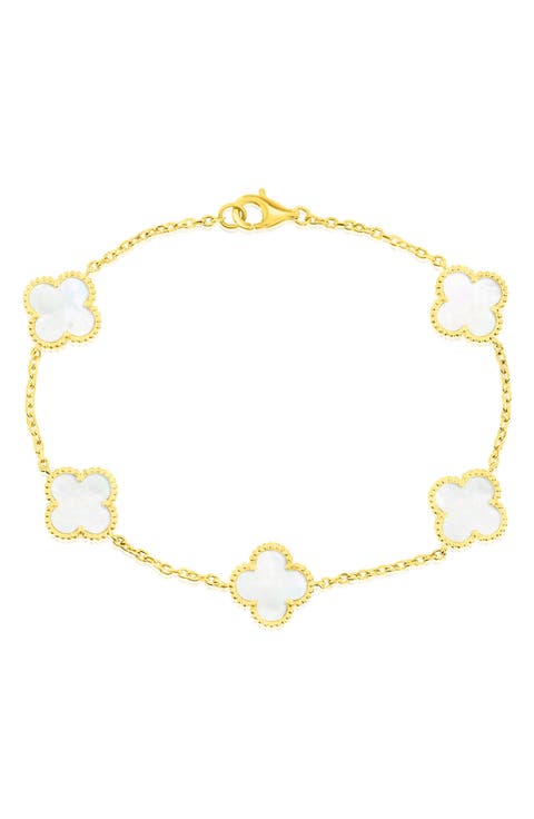 Mother-of-Pearl Clover Milgrain Halo Station Bracelet
