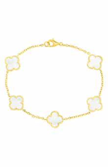 SIMONA Mother-of-Pearl Clover Milgrain Halo Station Bracelet