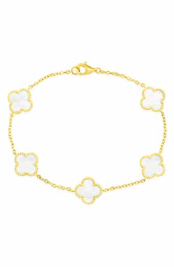 SIMONA Mother-of-Pearl Clover Milgrain Halo Station Bracelet