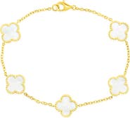SIMONA Mother-of-Pearl Clover Milgrain Halo Station Bracelet