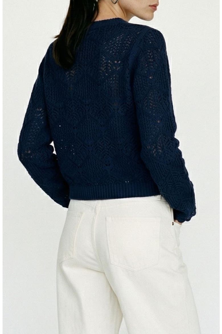 Susana Pointelle Cotton Blend Sweater, Alternate, color, NAVY BLAZER