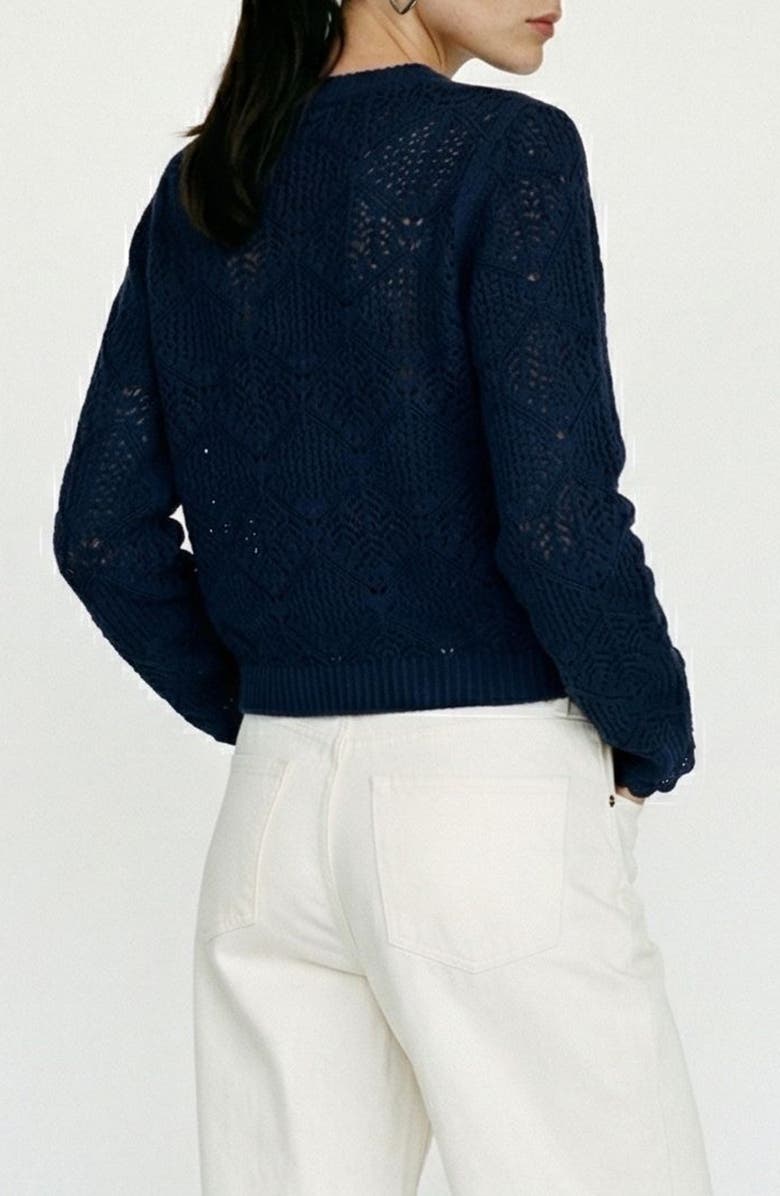 VERO MODA Susana Pointelle Cotton Blend Sweater, Alternate, color, Navy Blazer