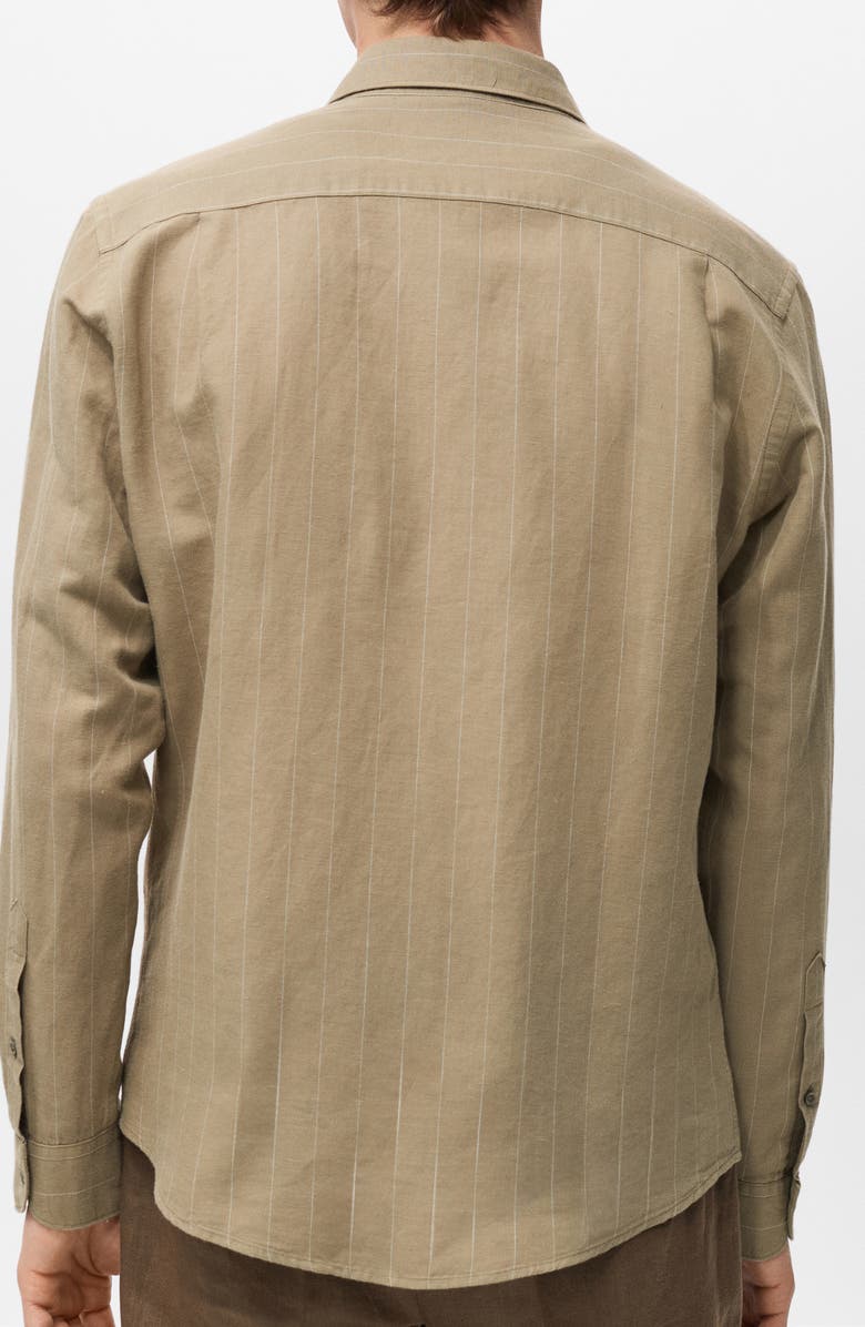 MANGO Pinstripe Linen & Cotton Button-Up Shirt, Alternate, color, Khaki
