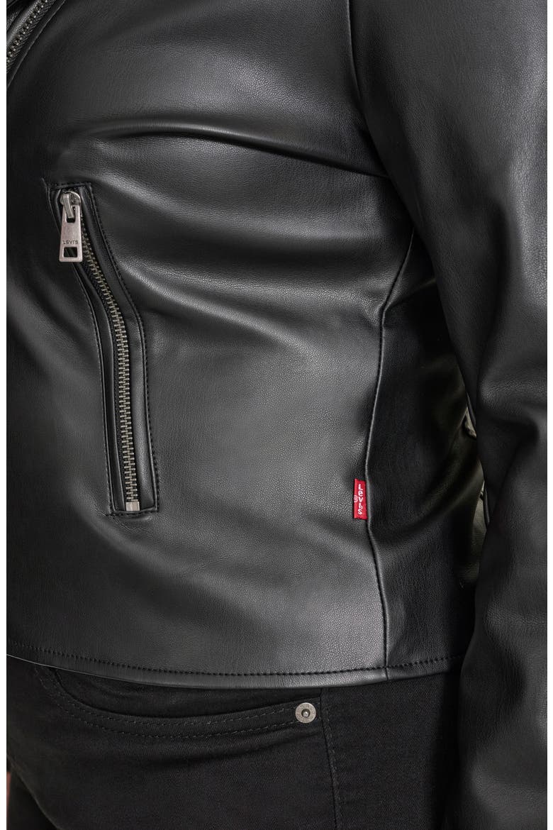 Water Resistant Faux Leather Moto Jacket, Alternate, color, BLACK