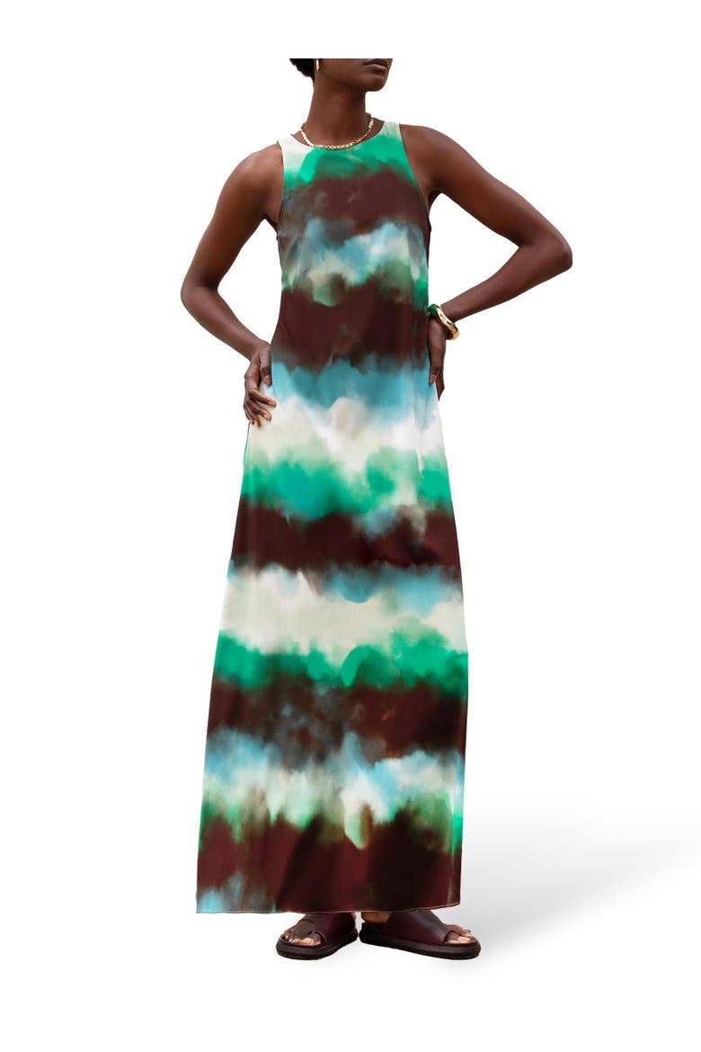 Sleeveless Print Maxi Dress, Alternate, color, Green Watercolour