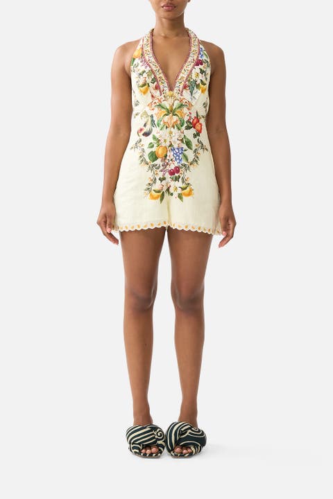 Button Front Halter Playsuit