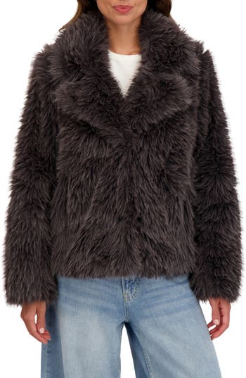 Sebby Faux Fur Blazer In Brown