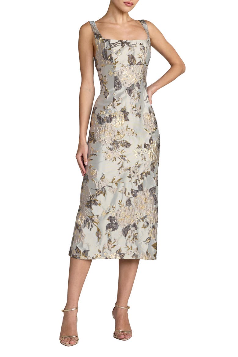 Brocade Sleeveless Square Neck Midi Dress, Main, color, Platinum Multi