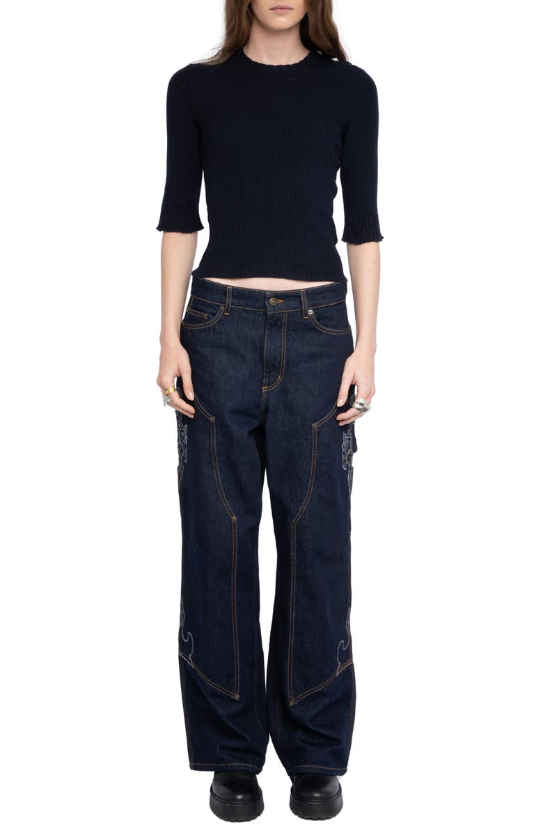 Zadig & Voltaire Fobee Rhinestone Rib Merino Wool Sweater, Alternate, color, Encre