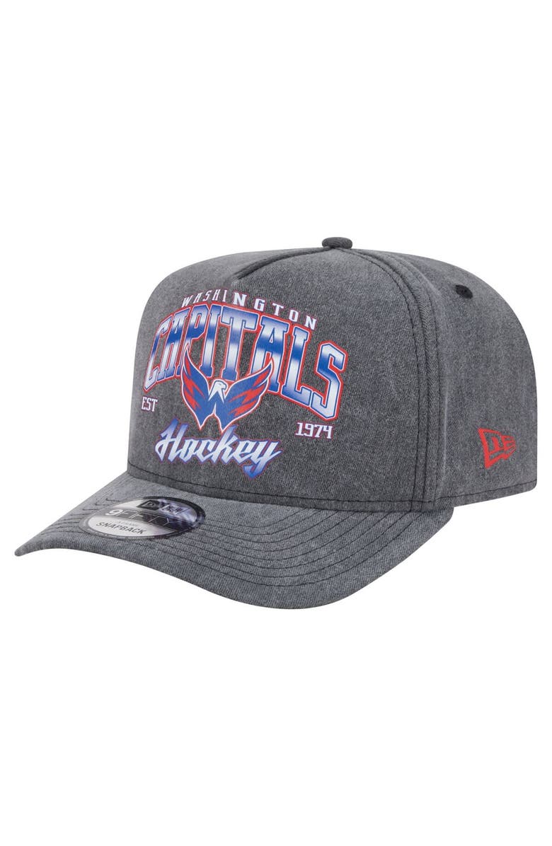 New Era Men's New Era  Charcoal Washington Capitals Throwback Washed A-Frame Pre-Curved 9FIFTY Snapback Hat, Main, color, 