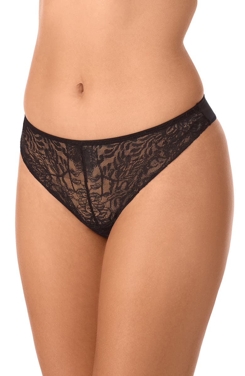 On Gossamer Luxe Lace Thong, Main, color, Black