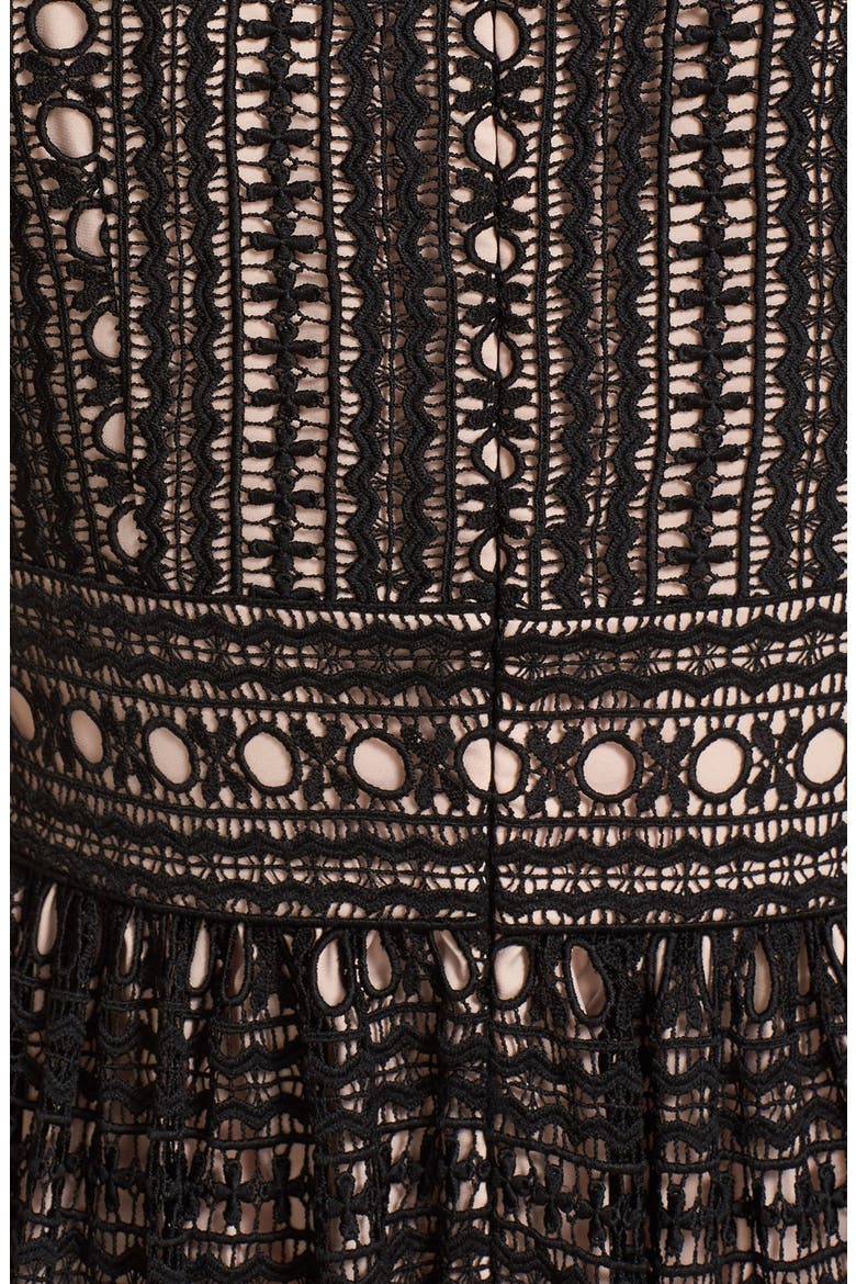 lace midi dress, Alternate, color, BLACK
