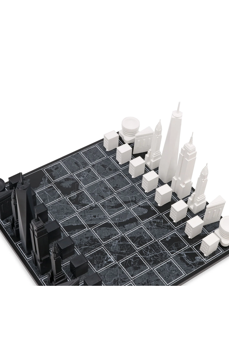 Chess Set Acrylic New York  Edition with Wood Map Board, Alternate, color, Black