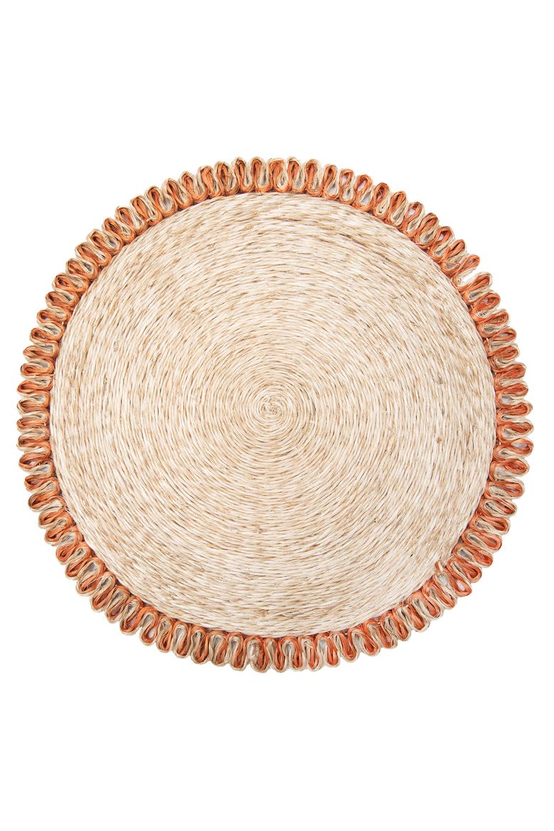 Loopy Abaca Placemats - Set of 4, Alternate, color, Natural, Orange 15" Round