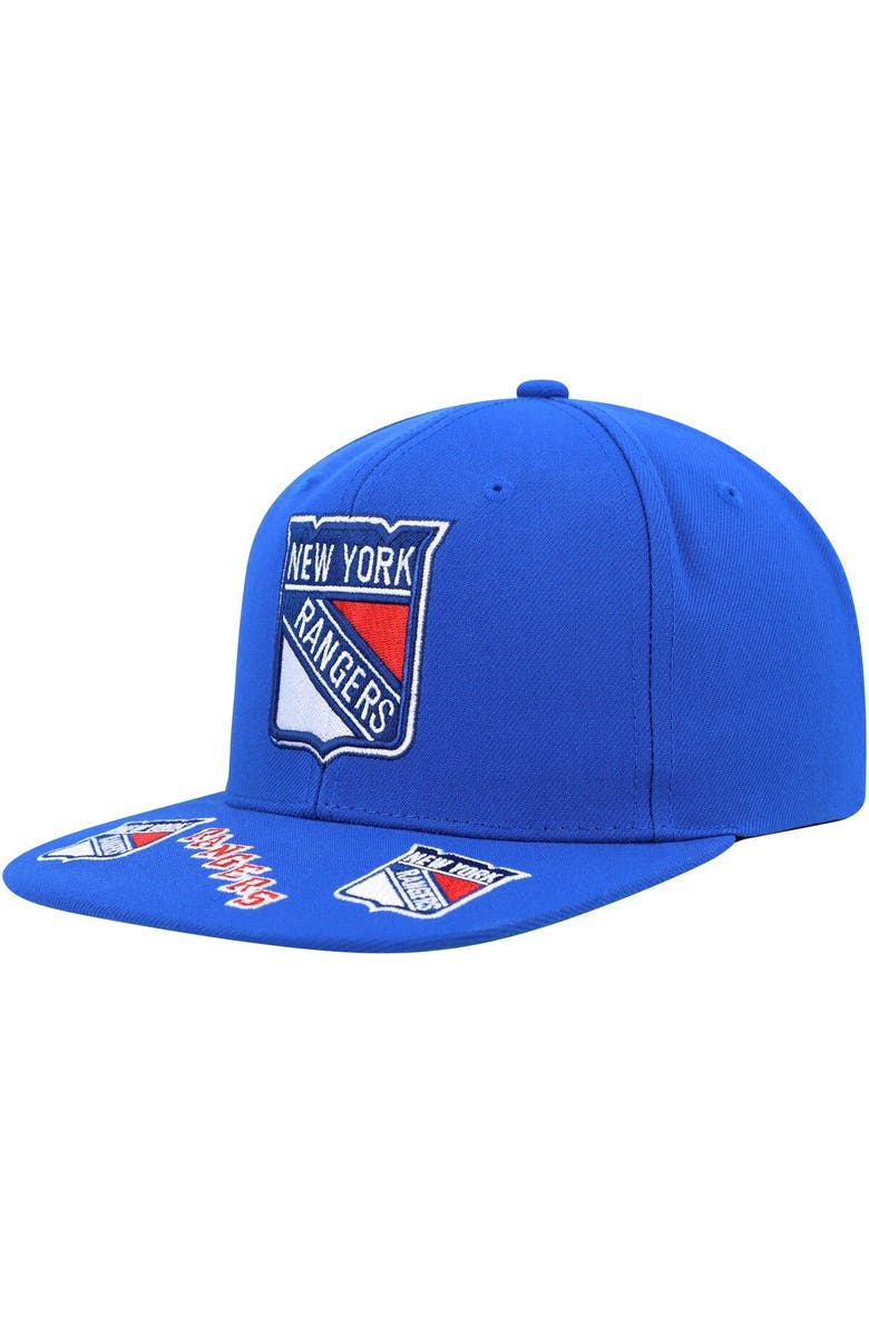 Mitchell & Ness Men's Mitchell & Ness Blue New York Rangers Vintage Hat Trick Snapback Hat, Main, color,