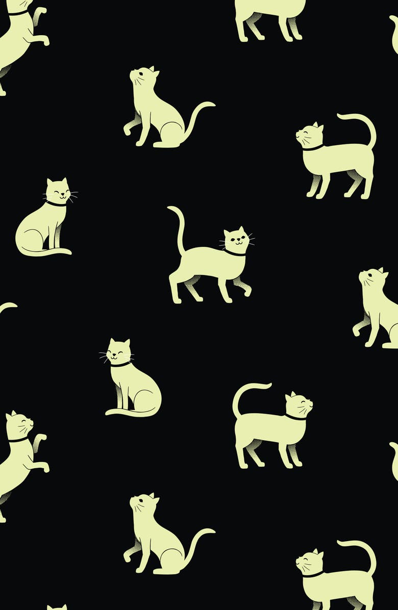 Petit Lem Kids' Cat Print Glow in the Dark Fitted Two-Piece Organic Cotton Rib Pajamas, Alternate, color, 