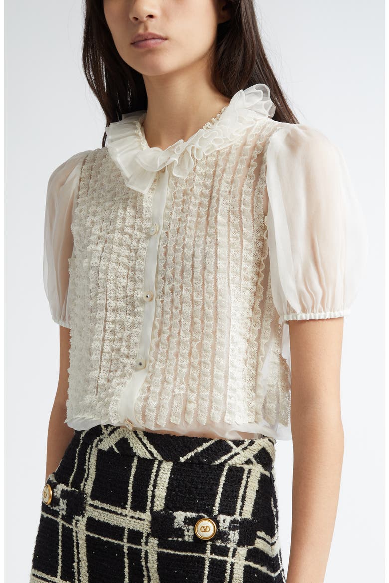 Ruffle Silk Chiffon Top, Alternate, color, IVORY