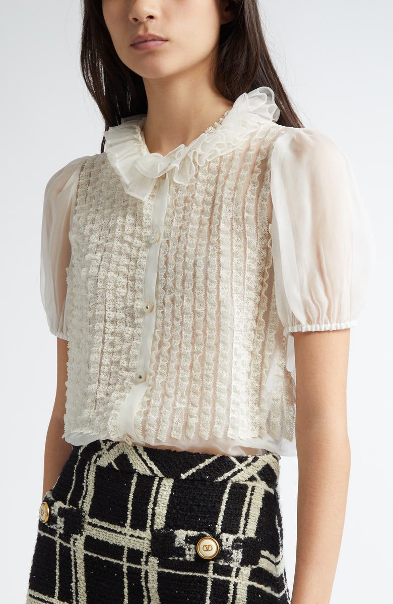 Valentino Garavani Ruffle Silk Chiffon Top, Alternate, color, Ivory