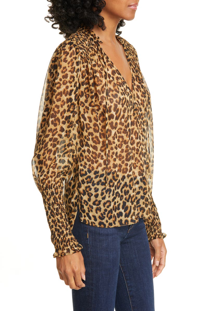 Veronica Beard Jaz Leopard Print Silk Chiffon Blouse, Alternate, color,