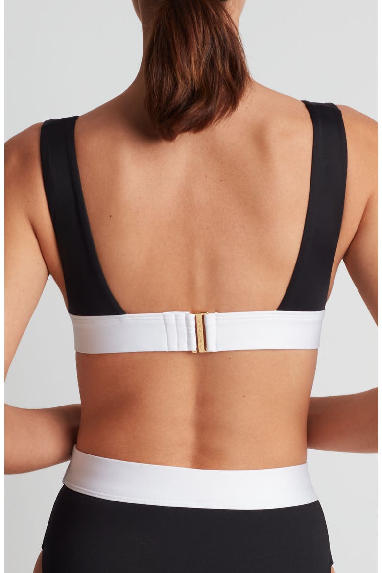Banded Modern V-Neck Bikini Top, Alternate, color, BLACK