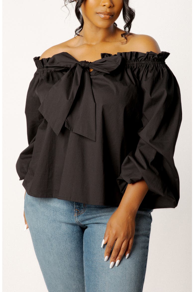 Off the Shoulder Tie Top, Main, color, BLACK