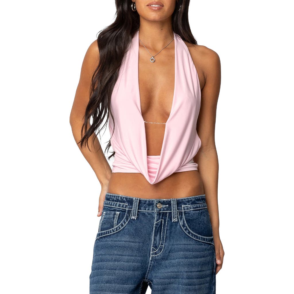 EDIKTED EDIKTED PLUNGE COWL NECK CROP HALTER TOP