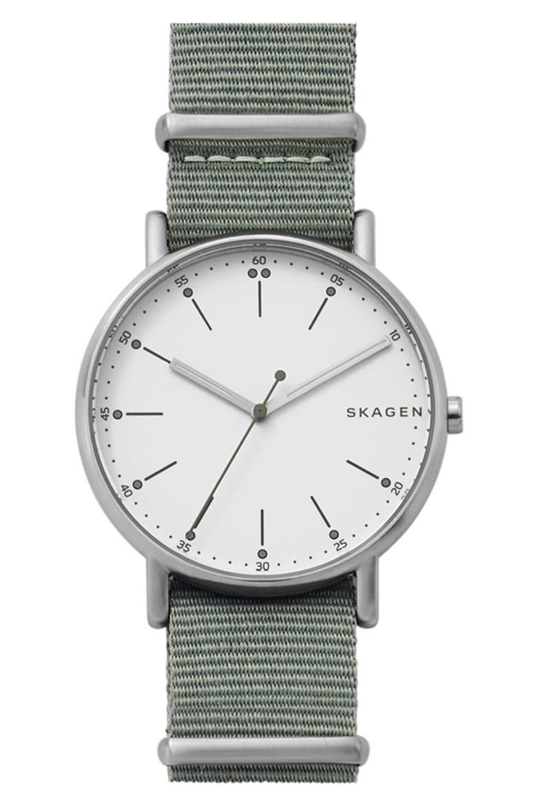 Signatur Nylon Strap Watch, 40mm, Main, color, GREEN/ WHITE/ SILVER