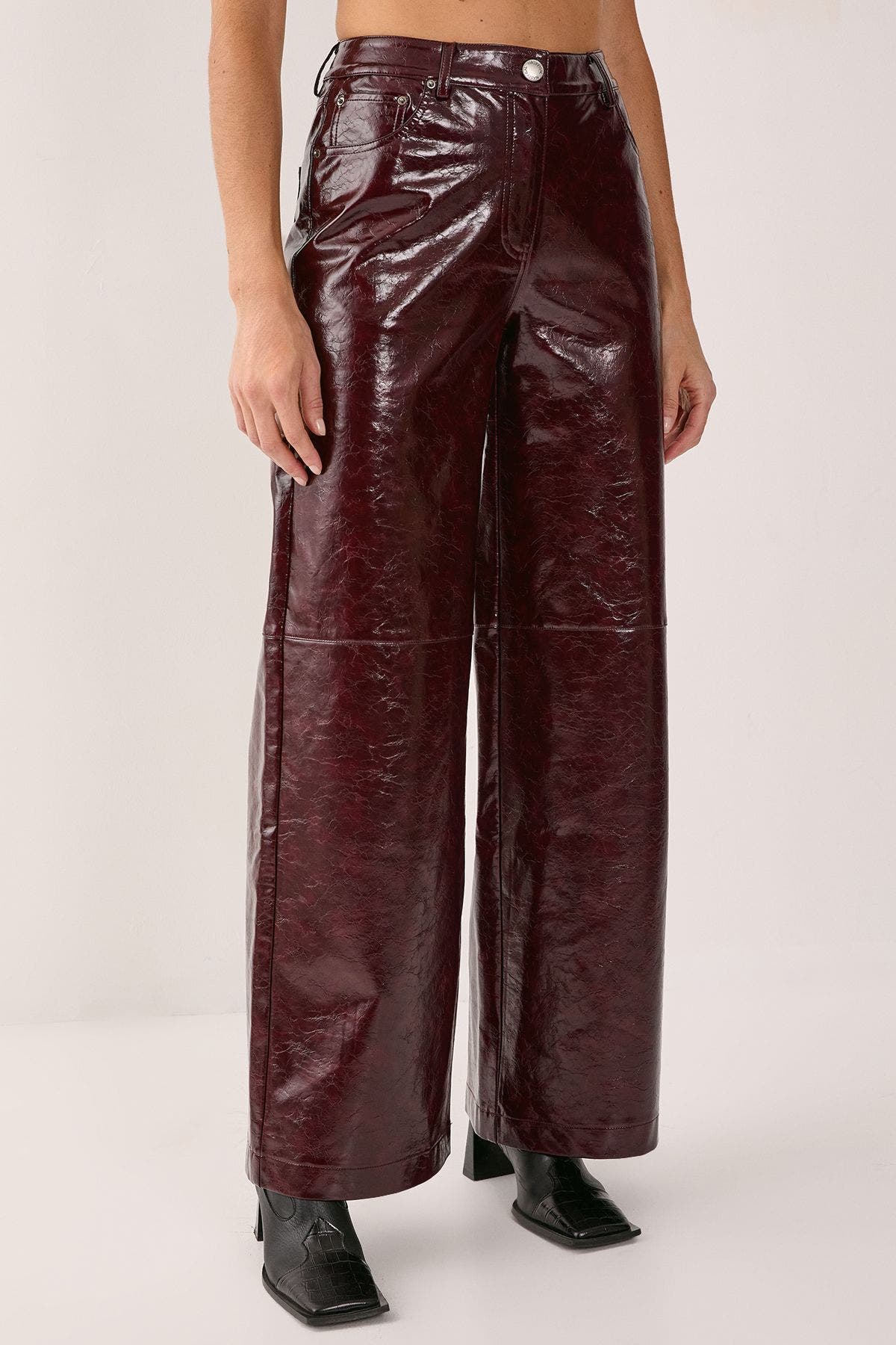 Nasty Gal High Shine Faux Leather Slouch Pant In Brown