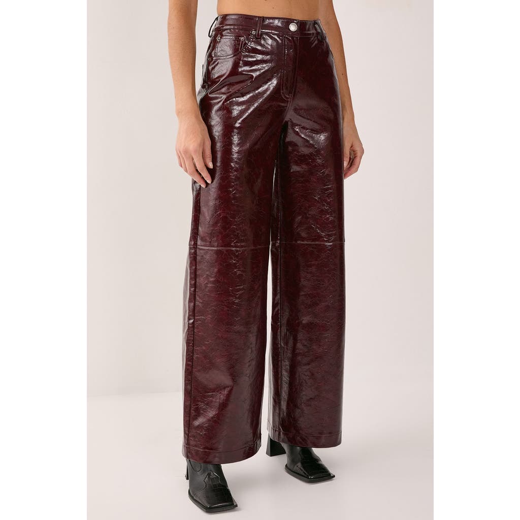 Nasty Gal High Shine Faux Leather Slouch Pant In Brown